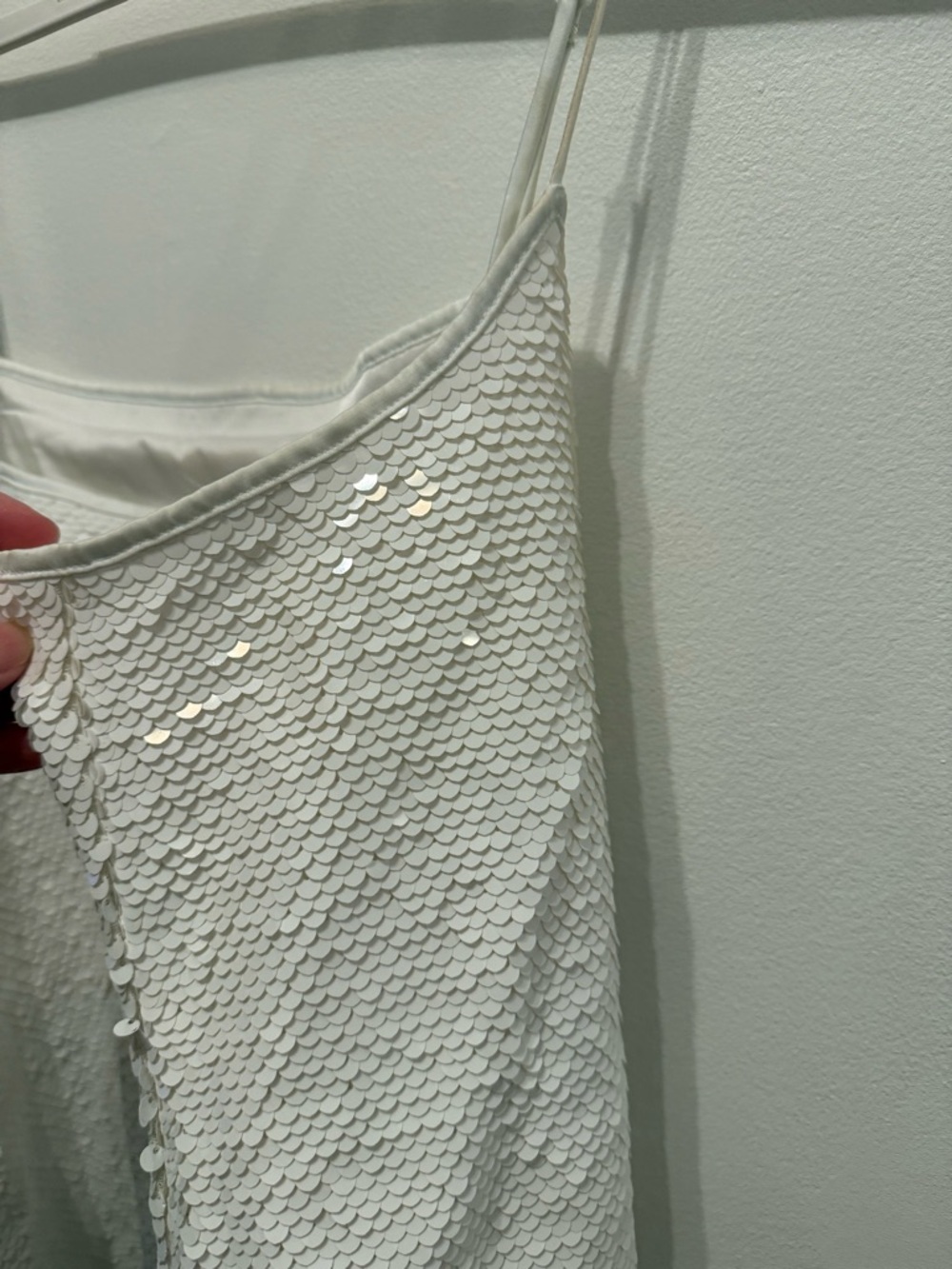 Abercrombie & Fitch White Sequin Spaghetti Strap Dress Wedding Bachelorette - Picture 7 of 7